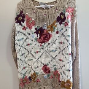 Bobbie Brooks Floral Hand Knit Sweater M Grandmacore Cottagecore Y2K